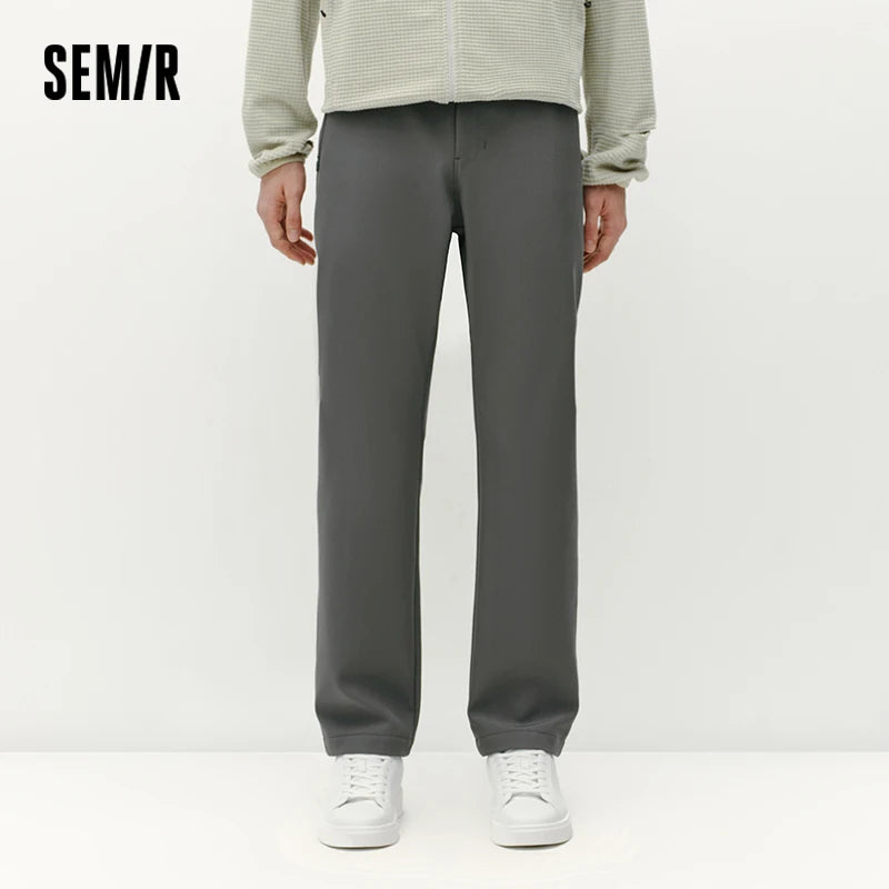 Semir Men Casual Pants Water Repellent Commuter Style Versatile Straight Leg Solid Color Fleece Lined 2026 New Comfort Fit
