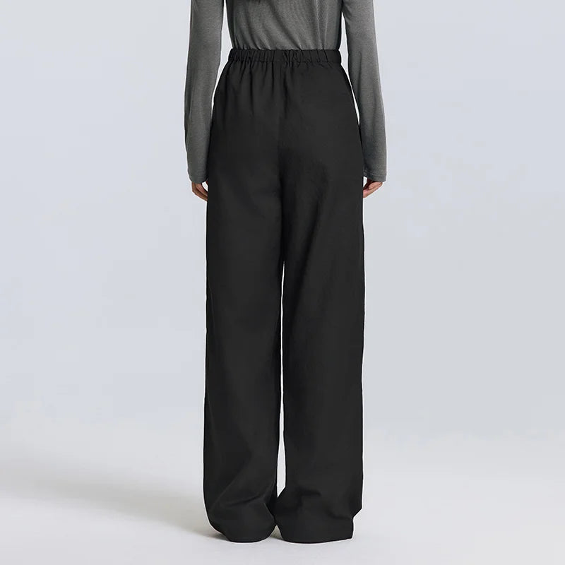 Semir Trendy Pants Women 2026 Spring Black Drawstring Wide Leg Slouchy Casual Comfortable Daily Wear Long Trousers