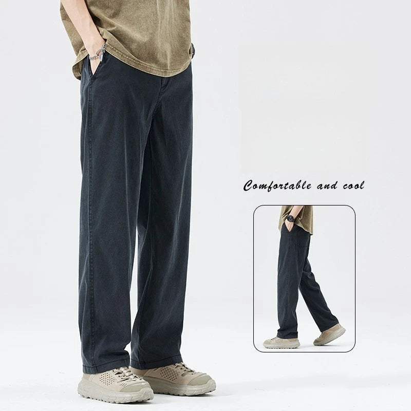 Summer Youth Lyocell Wide - Leg Loose Straight - Leg Trendy Casual Long Pants Men's Lightweight Long Pants