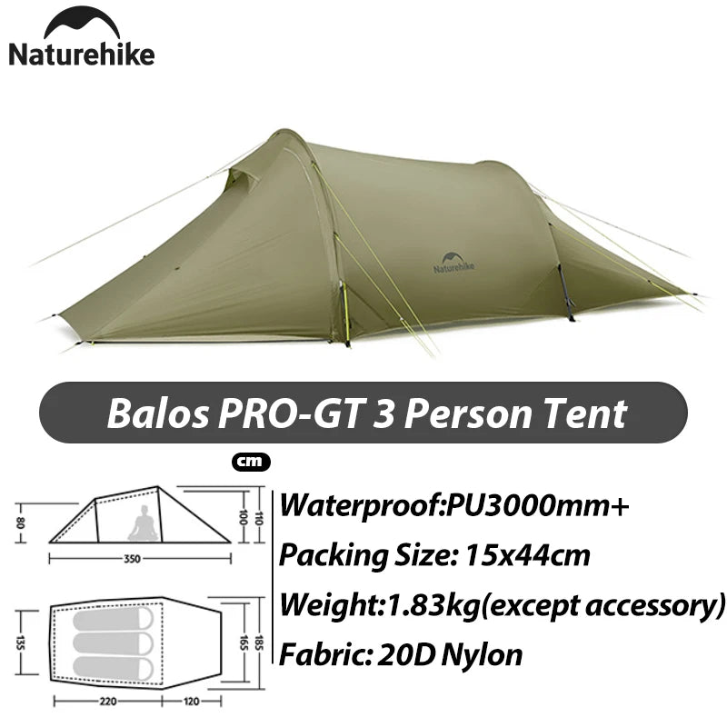 Naturehike 2026 New Ultra Light 2/3 Person Balos PRO 20D Nylon Hiking Tent Outdoor Camping Large Four Seasons Waterproof Tent
