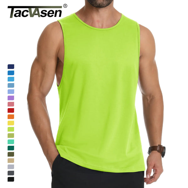 TACVASEN Cotton Fitness Wide-Armhole Muscle TANK TOPS Sleeveless T-shirts Mens Gym Workout Trainning Vests Casual Tee Shirt Tops