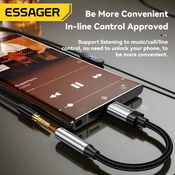 ខ្សែ Essager Type C ដល់ 3.5mm Jack AUX សម្រាប់ iPhone 15 Samsung MacBook Lighting ទៅ 3.5mm Headphone Audio Adapter សម្រាប់ iPhone 14 13