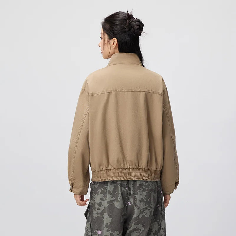 Semir Women Jacket Embroidery Patchwork Stand Collar Brooch Detail Loose Retro Casual Autumn Outerwear Daily Wear 2026