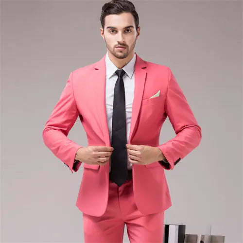 Men's Dark Green Suit Two-Piece, Asian Sizes Slim Dress Jacket and Pants,Wedding / Party Blazer Coat+Trousers Red Blue Black