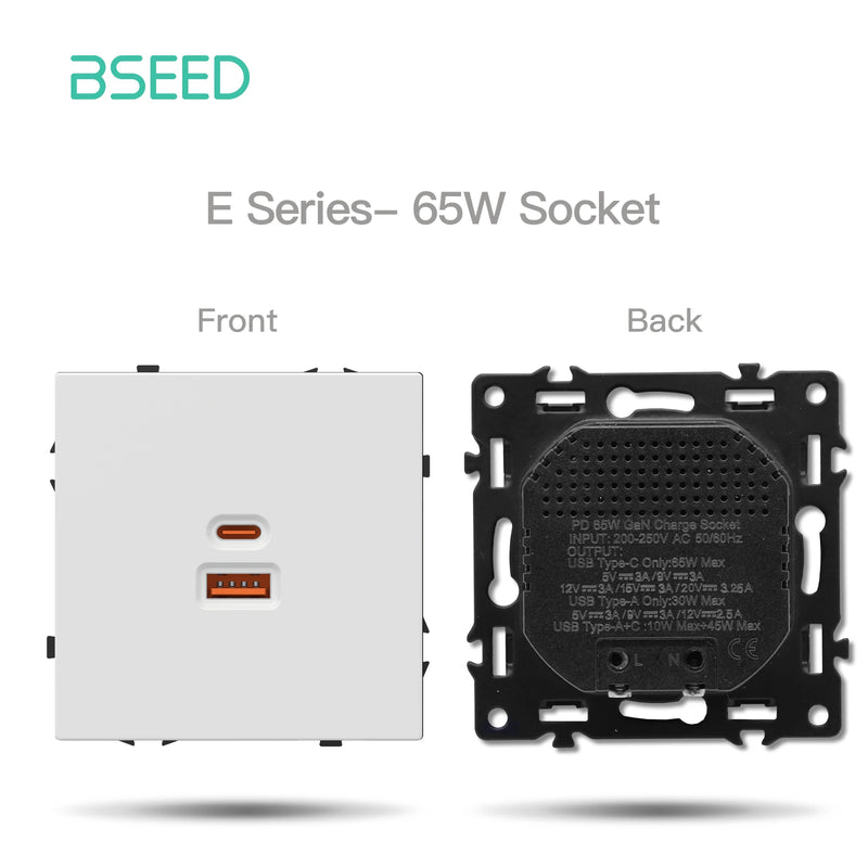 BSEED Wall Button Switch 1/2Gang USB Type-C Wall Socket Module Part Internet TV Telephone Socket Plastic Frame DIY Function Part