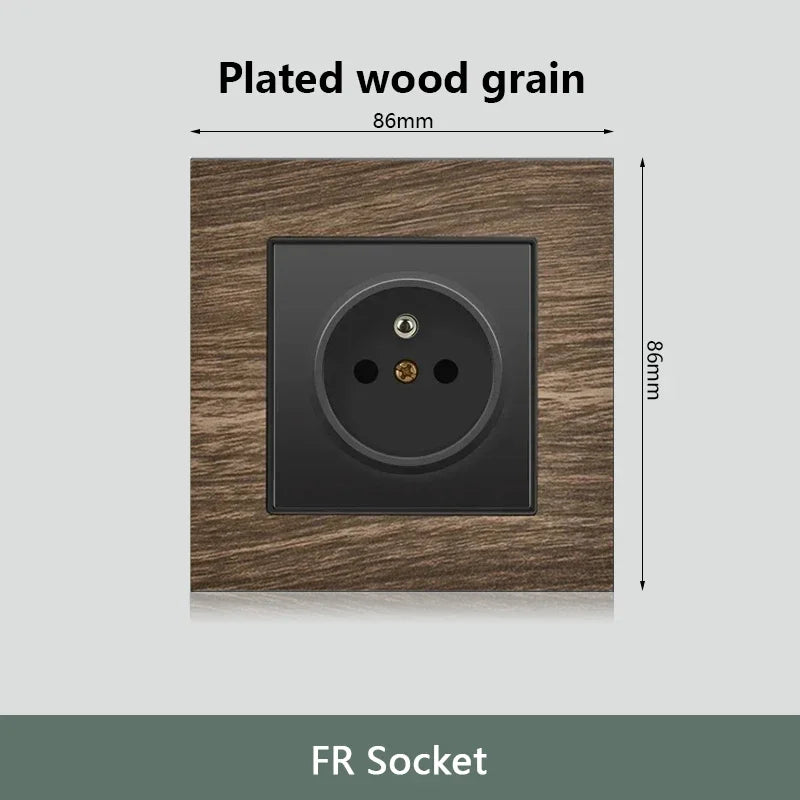 Retro Wood grain Wall Light Switch,18W Fast Type C Wall 220V Power Outlet plug,EU FR European Electrical socket with USB Charger