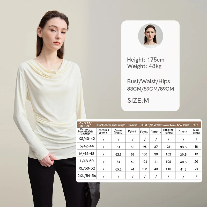 Amii Long Sleeve T-Shirt  Autumn New Elegant Swing Collar 2026 Women's Tee Shirt Casual Versatile Solid Color Knit Tops 12641022