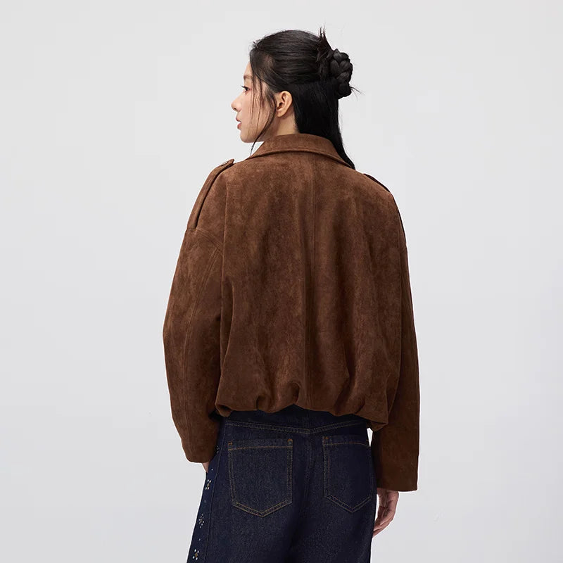 Semir Women Jacket Suede Like Short Lapel Oversize Cocoon Shape 2026 Autumn Warm Brown High Street Casual Outerwear
