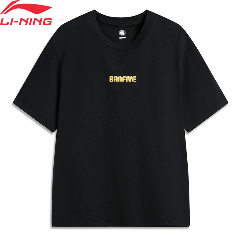 អាវយឺតបុរស Li-Ning BADFIVE កប្បាស 100% រលុង ស្រួលពាក់ អាវយឺតដៃខ្លី បែបកីឡាបាល់បោះ AHSV027