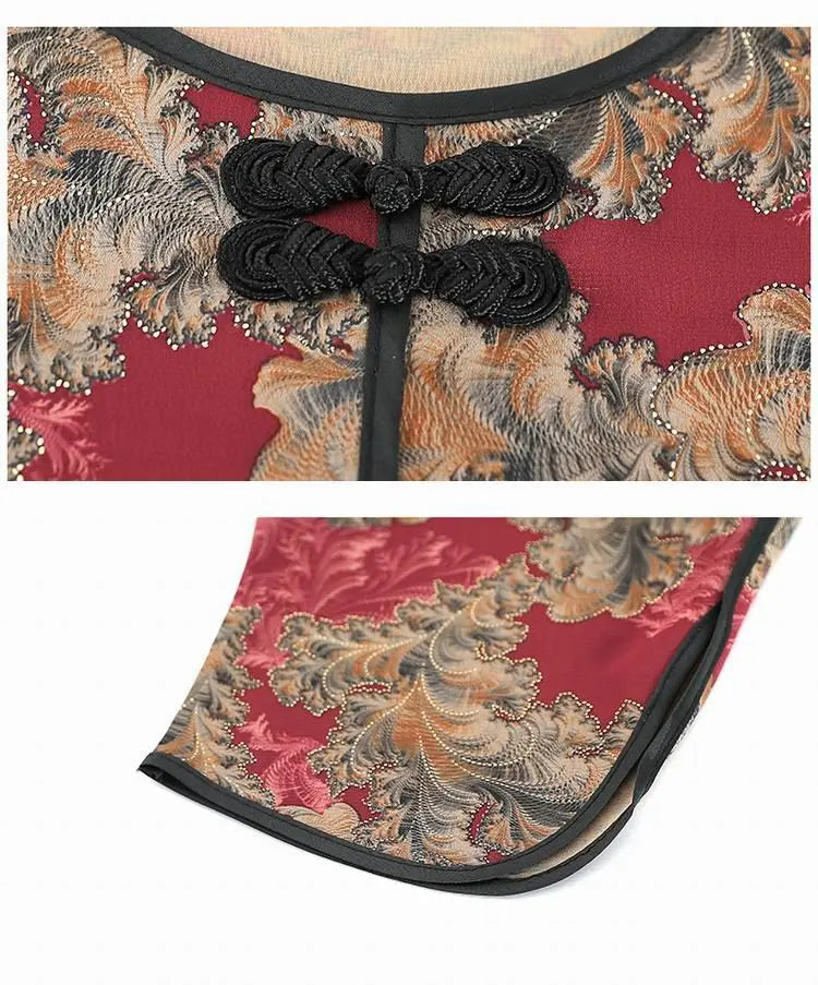 សំលៀកបំពាក់យាយធំ XL-6XL ឈុតសម្លៀកបំពាក់នៅផ្ទះរចនាប័ទ្មចិនថ្មីសម្រាប់ម្តាយបែប Retro ឈុតសម្លៀកបំពាក់ពីរដុំសម្រាប់រដូវផ្ការីករដូវស្លឹកឈើជ្រុះ ឈុតគេងធម្មតា