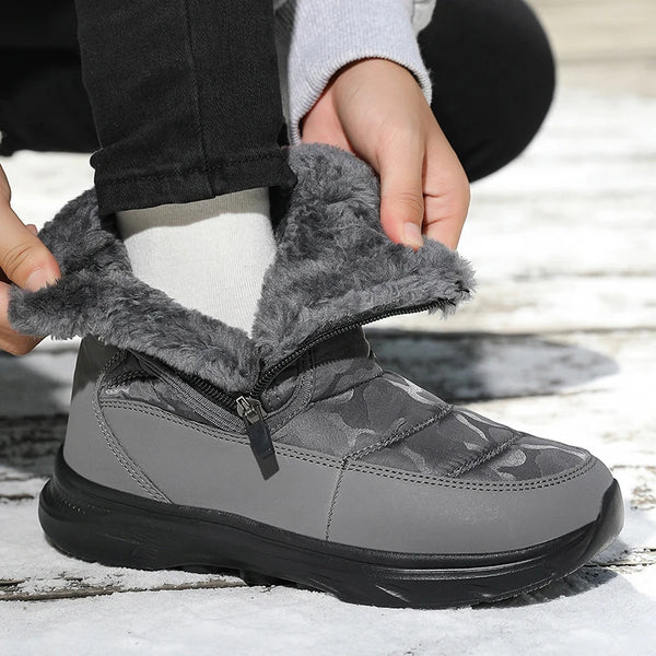 Winter Ankle Snow Boots Waterproof Plush Lined Warm Boots with Side Zipper Lightweight Outdoor Winter Shoes for Men