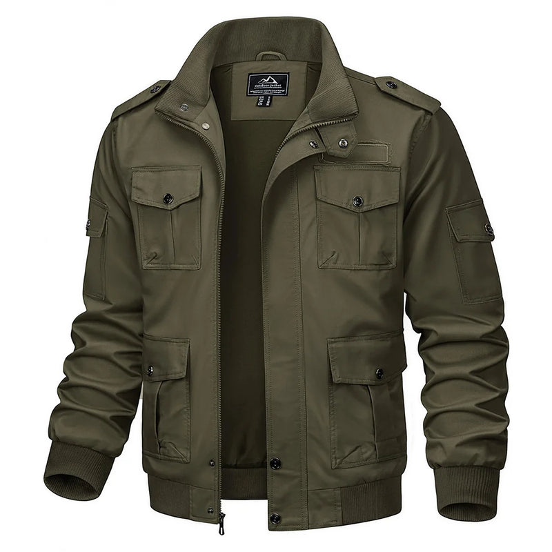 TACVASEN Retro Cargo Jacket Mens Full Zip Stand Collar Casual Cotton Jackets Spring Autumn Lightweight Working Jacket Outwear