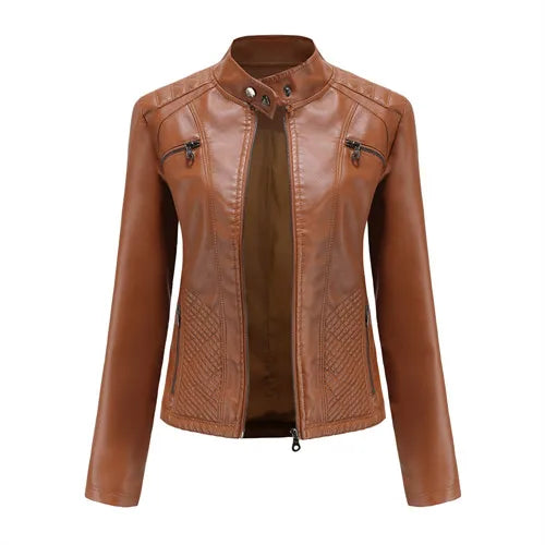 Women Leather Jacket, 2026 Autumn Spring Women's Moto Biker Zipper Jackets Red Black Apricot Coffee Coat Ladies Outerwear S-3XL