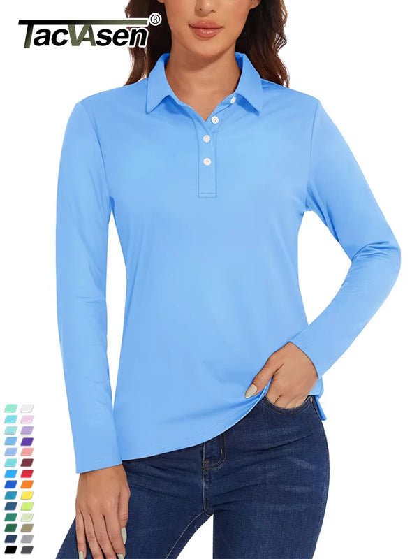 TACVASEN UPF 50+ Polo Shirts Womens Long Sleeve Shirts UV Protection Performance Polos Golf Tennis Working Shirts Pullover Top