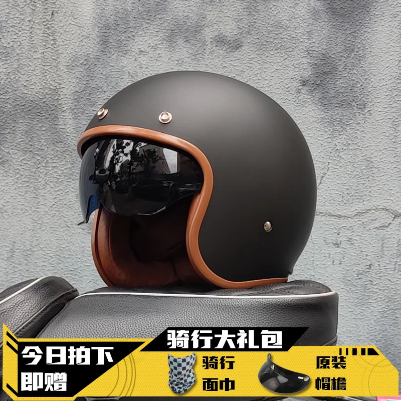 Retro Half Helmet Motorcycle Helmet Women's Motorcycle three-quarters Male American Cruising Motorcycle Half Helmet