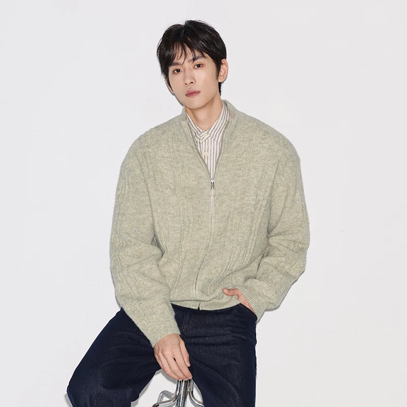 Semir Men Knit Cardigan Vintage Style Cable Knit Loose Fit Stand Collar 2026 New Winter Daily Wear Urban Casual Style