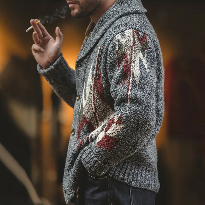 Maden Knitted Vintage Cardigan Men Sweater Indiana Thick Knit Oversized Streetwear Geometric Trend V-neck Christmas Knit Coats