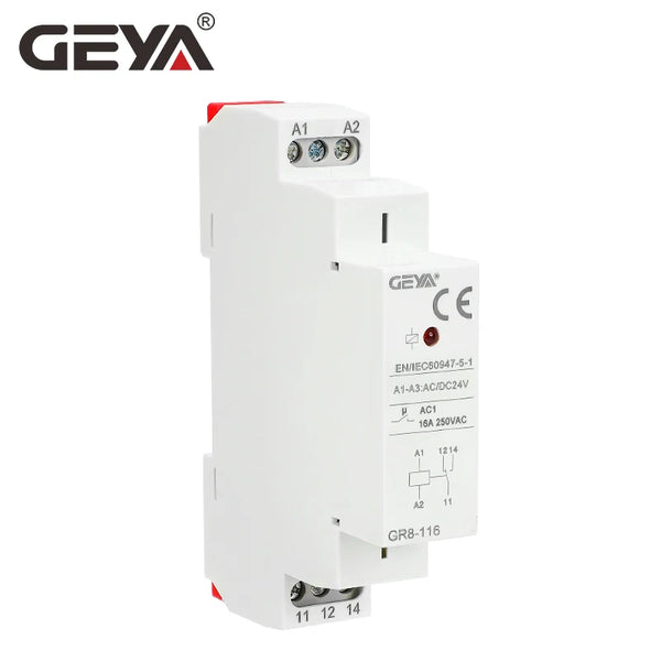 រេឡេប្តូរប្រភេទ GEYA Din Rail GR8 AC DC 12V 24V 230V រេឡេកម្រិតមធ្យម រេឡេជំនួយ 8A 16A ទទួលស្គាល់ដោយ ROHS