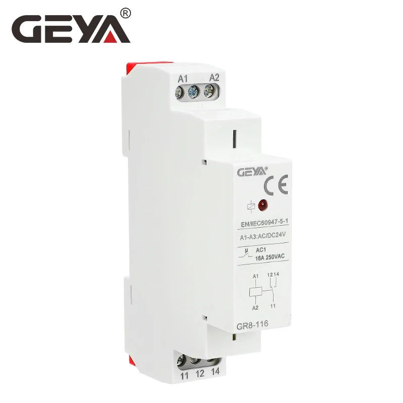 GEYA Din Rail Type GR8 AC DC 12V 24V 230V Switch Relay Intermediate Relay Auxiliary Relay 8A 16A ROHS Approved