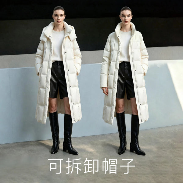 Amii Down Coats 2026 New Casual Detachable Hood Belt Long Winter Down Jacket Magnetic Buttons Warm Loose Top Jacket 12644050