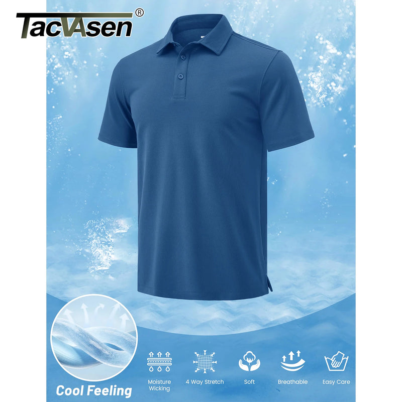 TACVASEN Polo Shirts Men's Short Sleeve Soft Cotton Pique T-Shirts 3 Buttons Classic Fit Casual Performance Golf Shirts Cooling