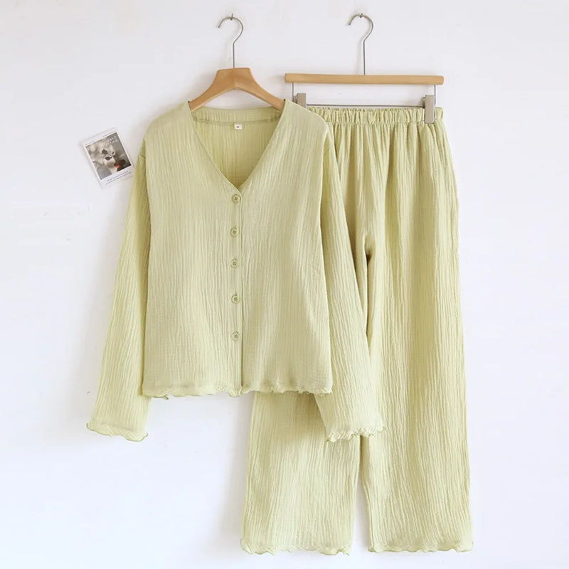Women's Suit 2 Piece Set Long Sleeve Pajama Night Wear Female New Spring Autumn 100% Cotton Sleep Lounge Pyjamas Set Loungewear