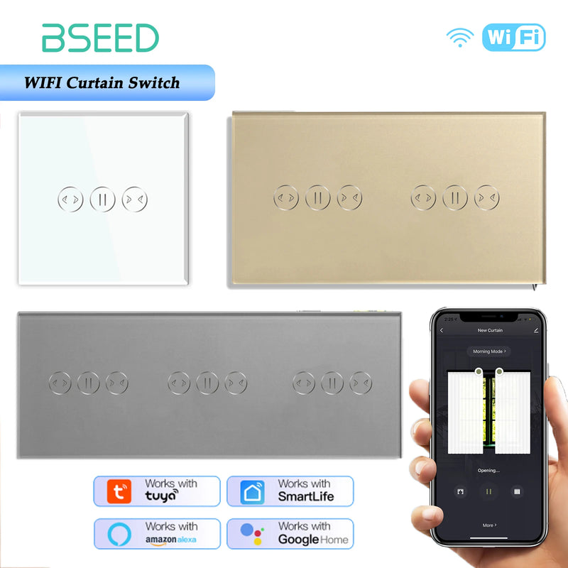 BSEED WiFi Curtain Switch Wireless Smart Touch Switch for Smart Life Tuya Alexa Blind Roller Shutter With Neutral Line
