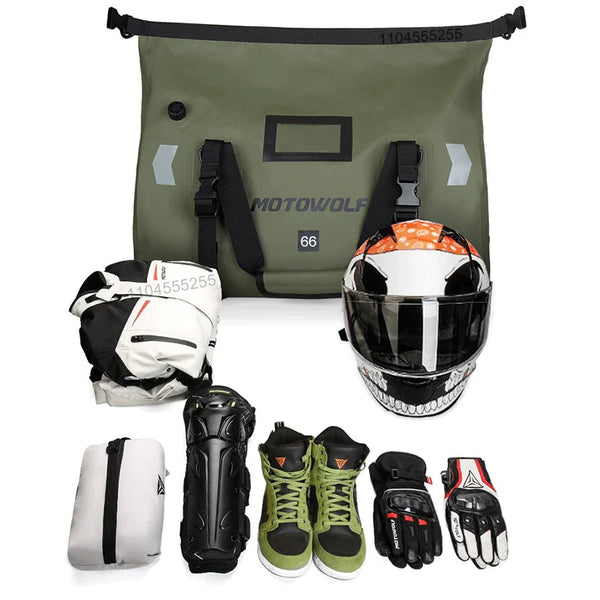 កាបូបម៉ូតូ Motowolf ទំហំ 66 លីត្រ កាបូបស្ពាយក្រោយការពារទឹក កាបូបសម្រាប់ជិះម៉ូតូកង់បី កាបូបសម្រាប់ដាក់ធុងសាំងសម្រាប់ធ្វើដំណើរ និងការពារការឆ្លុះពន្លឺ