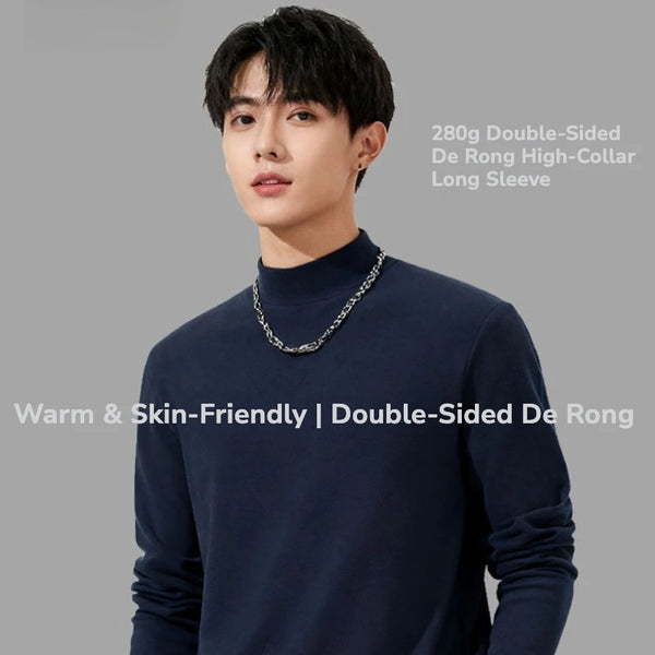 Men's 280g Double-Sided De Rong Thermal Long Sleeve High Collar Base Layer | Soft Stretch Warm T-Shirt for Winter