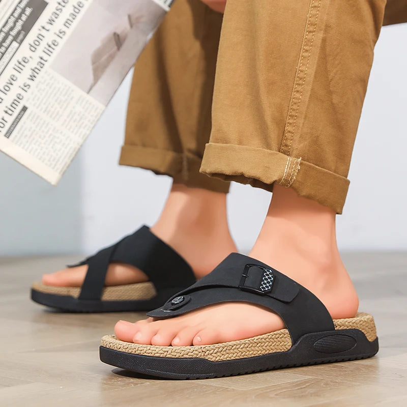 Men's Fashion One strap flip-flops slippers summer soft sole Non slip Quick Dry light casual Slide outdoor Beach Trendy slippers