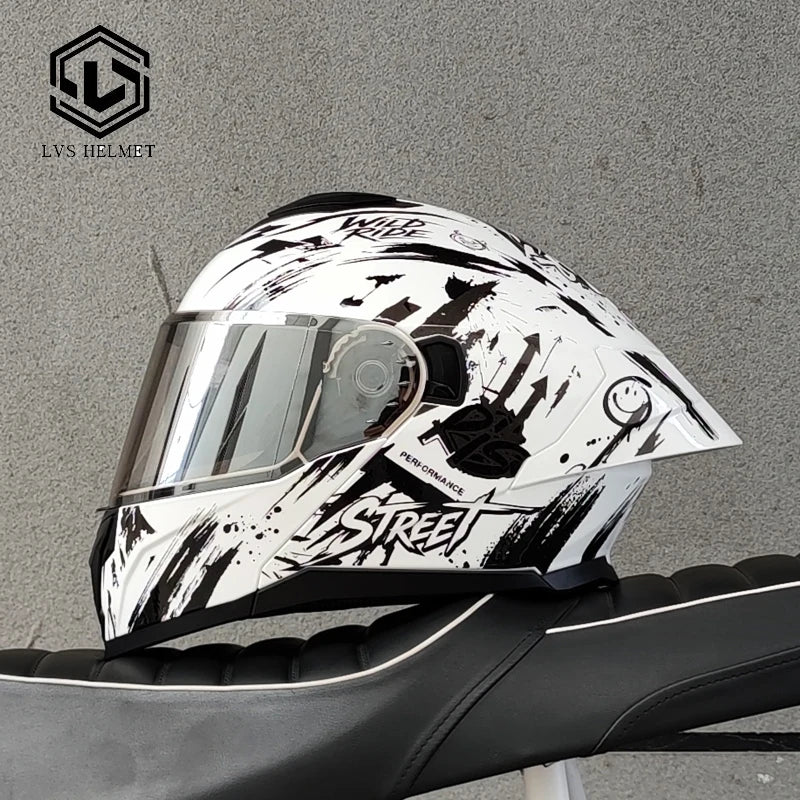 LVS-909 Motorcycle Modular Flip Helmet Dual Lens Big Wing Anti-Fog Visor Men Women Motorbike Touring Safety Headgear Casque Moto