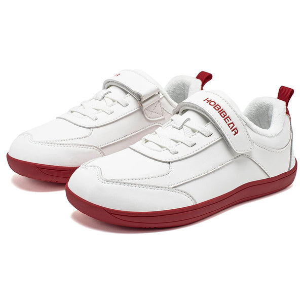 HOBIBEAR Kids Faux Fur Lined Barefoot Shoes Winter Wide Toe Box Artificial Leather Hook Loop Shoes for Big Kids/Boys Girls