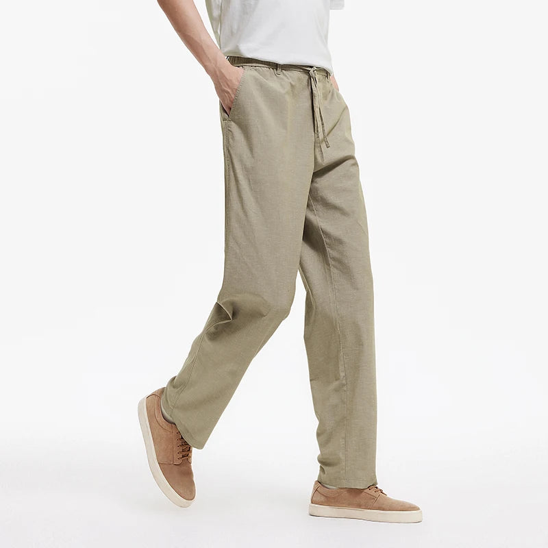 Semir Men Pants Cotton 2026 Linen Loose Fit Straight Solid Elastic Waist Urban Casual Everyday Style Soft Comfortable Daily