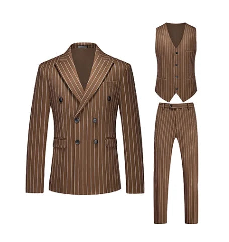 Men's Black-White Striped Plaid Suit 3-Piece, Wedding Party Dress Jacket and Vest with Trousers, Asian Sizes Red Slim Fit Sets.