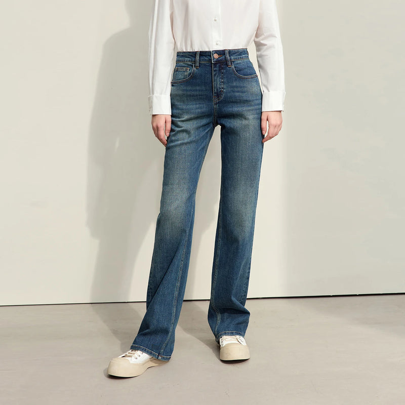 Amii Straight Leg Jeans Denim Blue Casual Slimming Versatile Minimalist Long Trousers 2026 Autumn Woman Clothes 12643098