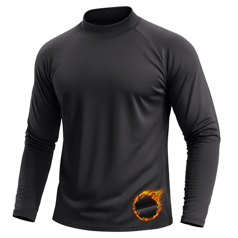TACVASEN Men's Autumn And Winter Mock Neck Thermal T-shirts Fleece Lined Long Sleeves Stretchy Athletic Workout Base Layer Tops