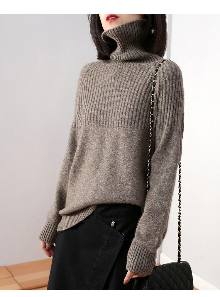 Casual Women Autumn Winter Pullover Top New Turtleneck Warm Knitwear Sweater Long Sleeve Jumper Ladies Base Wear Inner Tops