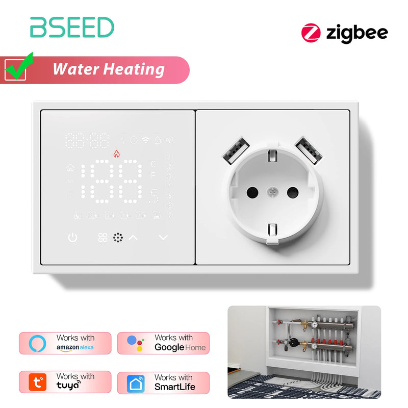 BSEED Zigbee Thermostat Smart Electric Floor Heating Water Boiler With Socket Alexa Google Temperature Controller Plastic Frame