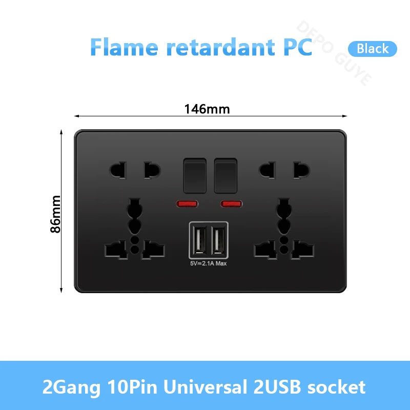 Universal Black USB Type-C 18W Smart Fast Charging Socket Double 5-pin Power Plug,UK  Electrical Internationa Wall Light Switch