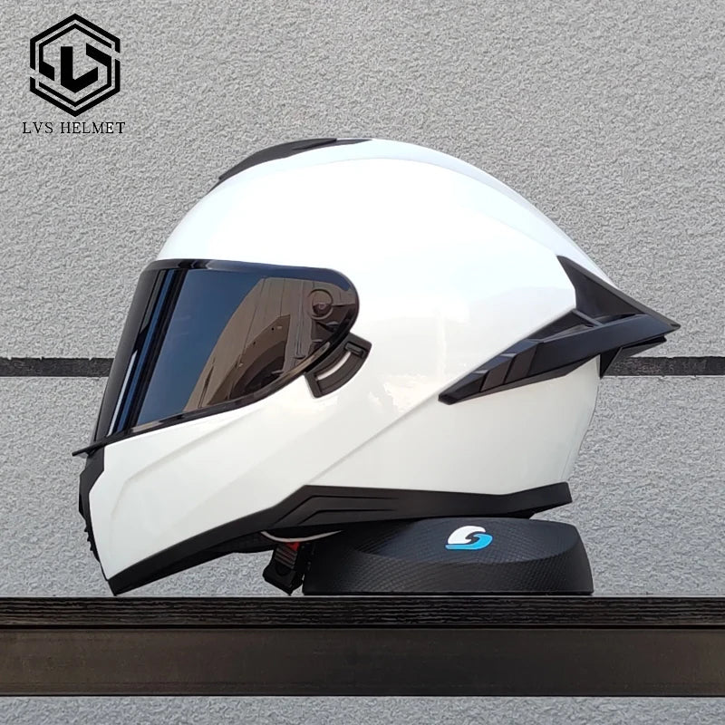 Original LVS Bright Black Helmet Motorcycle Full Face Motorcycle Helmet Riding Big Spoiler Unisex Helmet Casque DOT Approved