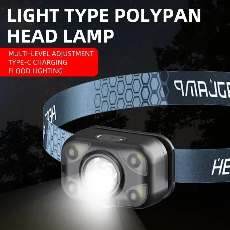 ភ្លើងមុខ LED ភ្លើងពិលអាំងឌុចស្យុង ចង្កៀងនេសាទដែលអាចសាកបាន គាំទ្រពន្លឺពណ៌ស ភ្លើងឡើងភ្នំសង្គ្រោះបន្ទាន់ស្រាលបំផុត