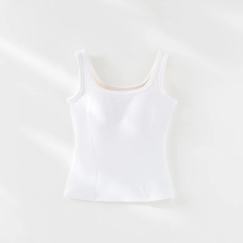 One Piece Pajamas Women Comfortable Splicing Thermal Vest Chest Pad Seamless Sleepwear Top Cotton Autumn Winter Base Shirt