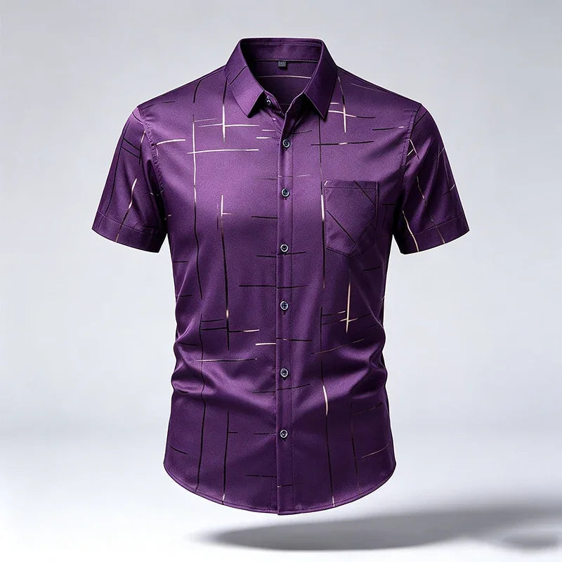 New Mens Lapel Short Sleeve Dress Shirts Anti Wrinkle Smooth Touch Fabric Slim Silhouette Office Daily Wear Tops