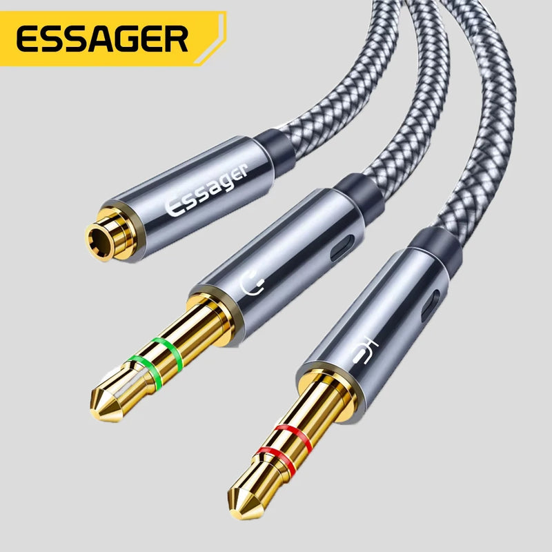 Essager Aux Cable Headphones Audio Splitter 3.5mm Female to 2 Jack 3.5mm Male For Computer Speaker Mic Y Splitter to PC Adapter