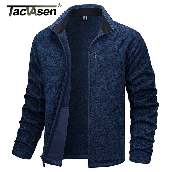 TACVASEN Full Zip Knitted Sweater Mens Stylish High Quality Soft Warm Fleece Jacket Spring Hiking Sports Casual Coat Male