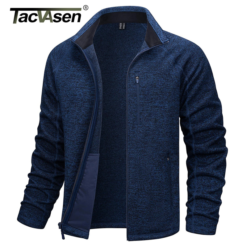 TACVASEN Full Zip Knitted Sweater Mens Stylish High Quality Soft Warm Fleece Jacket Spring Hiking Sports Casual Coat Male