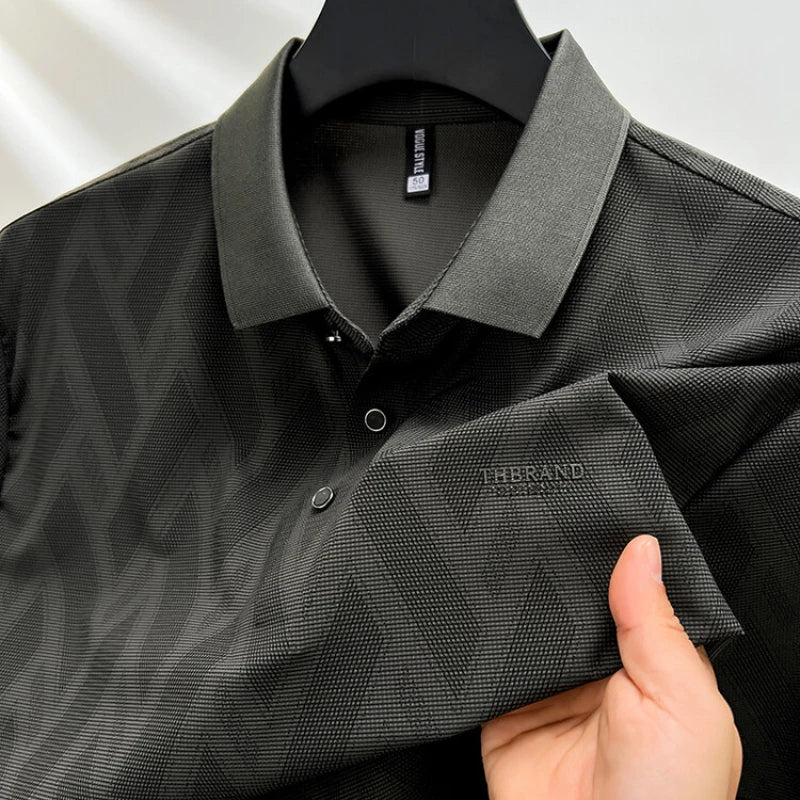 Casual Striped Men's Polo Top, 2024 New Summer Products, Lapel Short Sleeve T-shirt Korean Men's Top Middle-aged Men Clothing