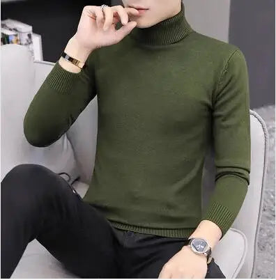 Bright Red Men's Pullover Sweaters, Winter Computer Knitted Turtleneck Sweater, White Black Male Pullovers Beige Gray Khaki