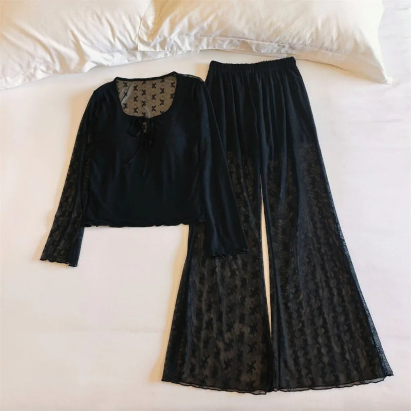 Elegant Chest Pad Home Suit for Women Nightwear Thin Long-Sleeve Pajamas Set 2026 Autumn New Two-Piece Comfortable Homewear Suit