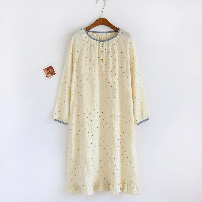 Floral Sleepwear Women's Nightgowns Spring Autumn Long Sleeve One Piece Pajamas Dress Pure Cotton Nightdress Sleeping Clothes